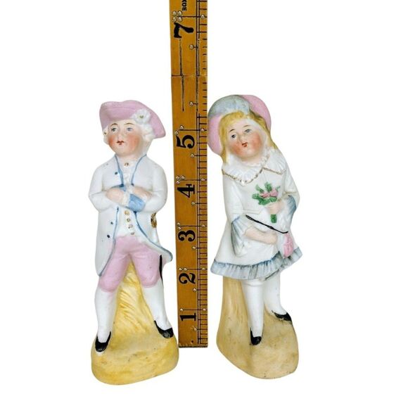 Vintage Bisque Girl and Boy Rosy Cheeks Porcelain Figurines Made in Germany - Picture 2 of 12